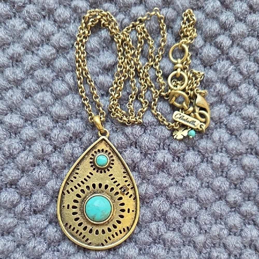 Gold Tone and Turquoise Pendant Necklace